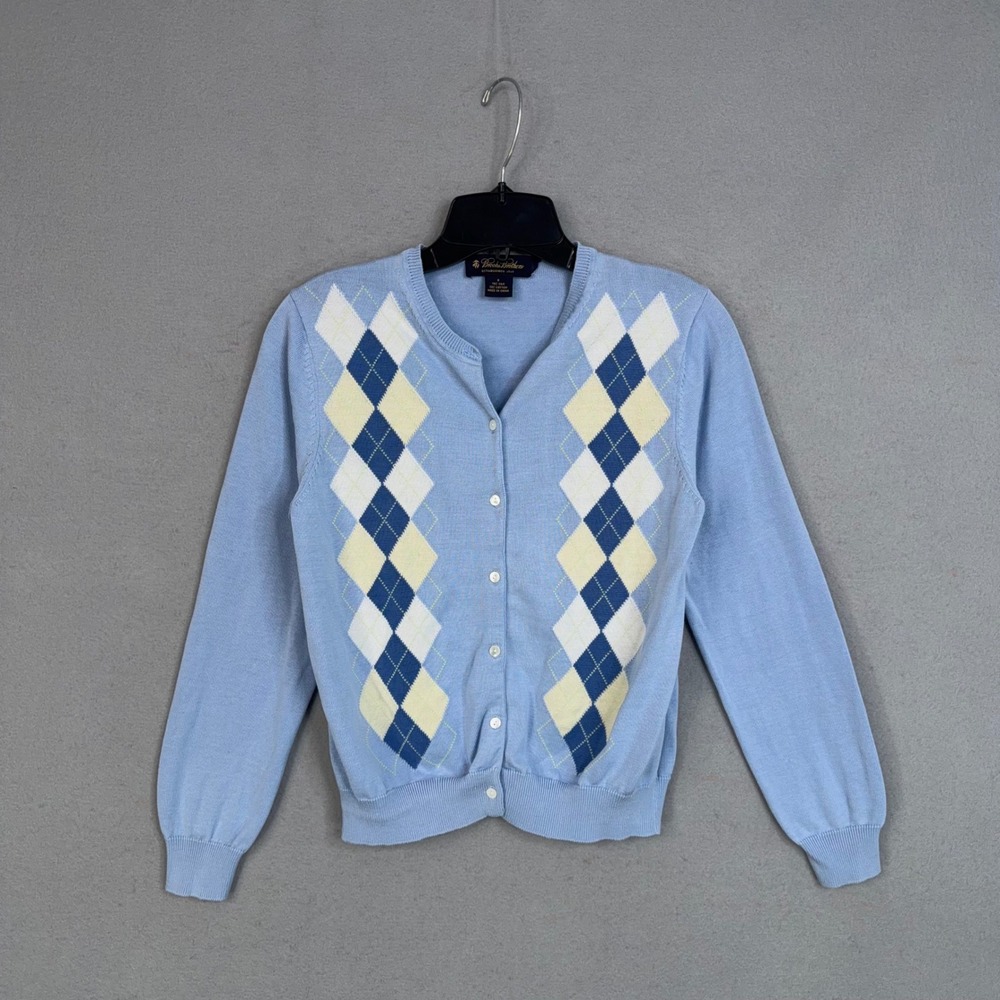 Brooks Brothers Cardigan Womens Small Blue Argyle Silk Blend Preppy Classic